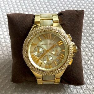 Michael Kors Camille Chronograph Champagne Dial Gold-tone and Horn Acetate Watch